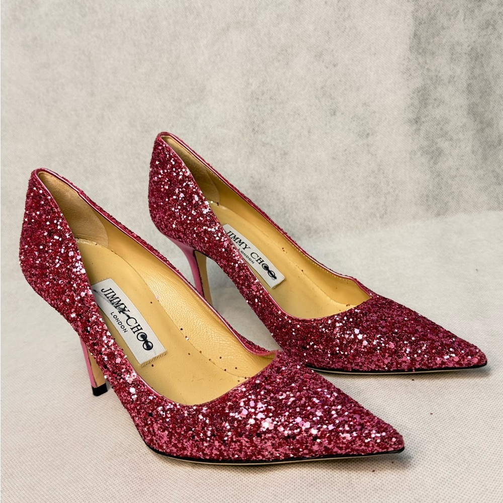 Jimmy Choo Pink Fuchsia Glitter Pump SZ 35.5 Romy Love
